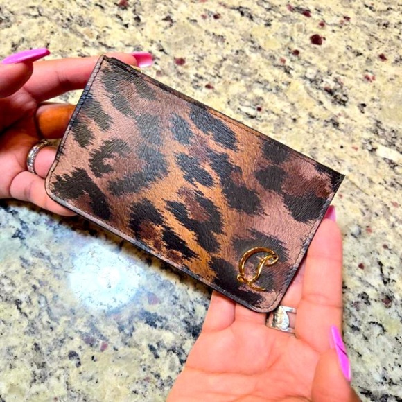 NEW Christian Louboutin Loubi54 Leopard Print Leather Card Holder - Picture 1 of 5